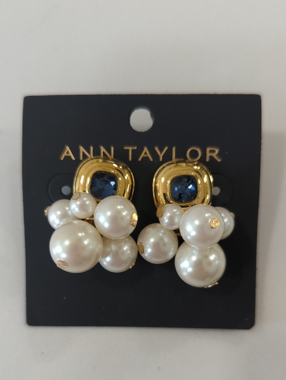 Ann Taylor Pearl Cluster Earrings with Blue Crystals In Gold